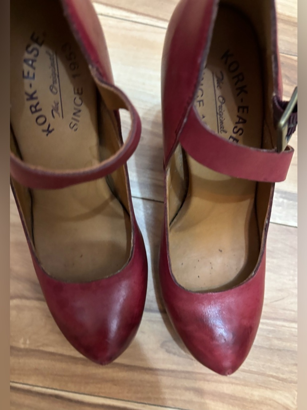 Kork-Ease prisella Red Mary Jane Block Heel Pumps 6 - Picture 7 of 10